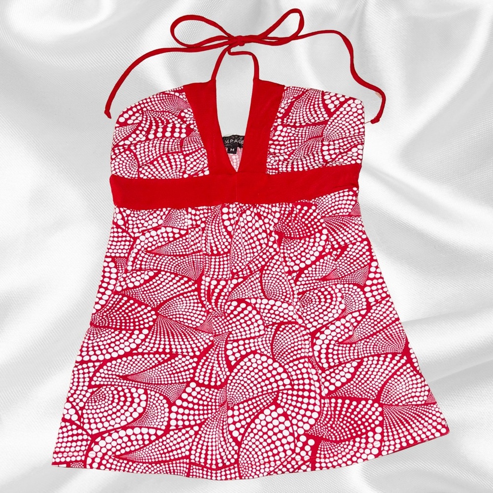 ❌SOLD❌ Y2K Halter Top ⚡️Rampage Top⚡️ Red & White Halter Top with Tie Neck